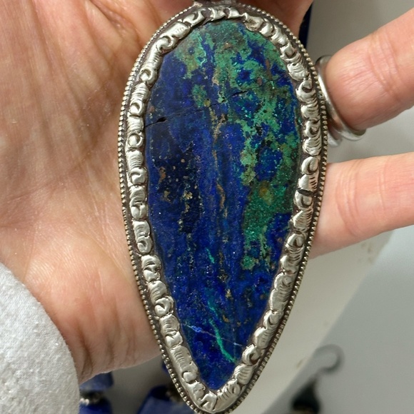 Large Lapis/Chrysocolla Necklace with Earrings - Artisan Handmade - Picture 3 of 14